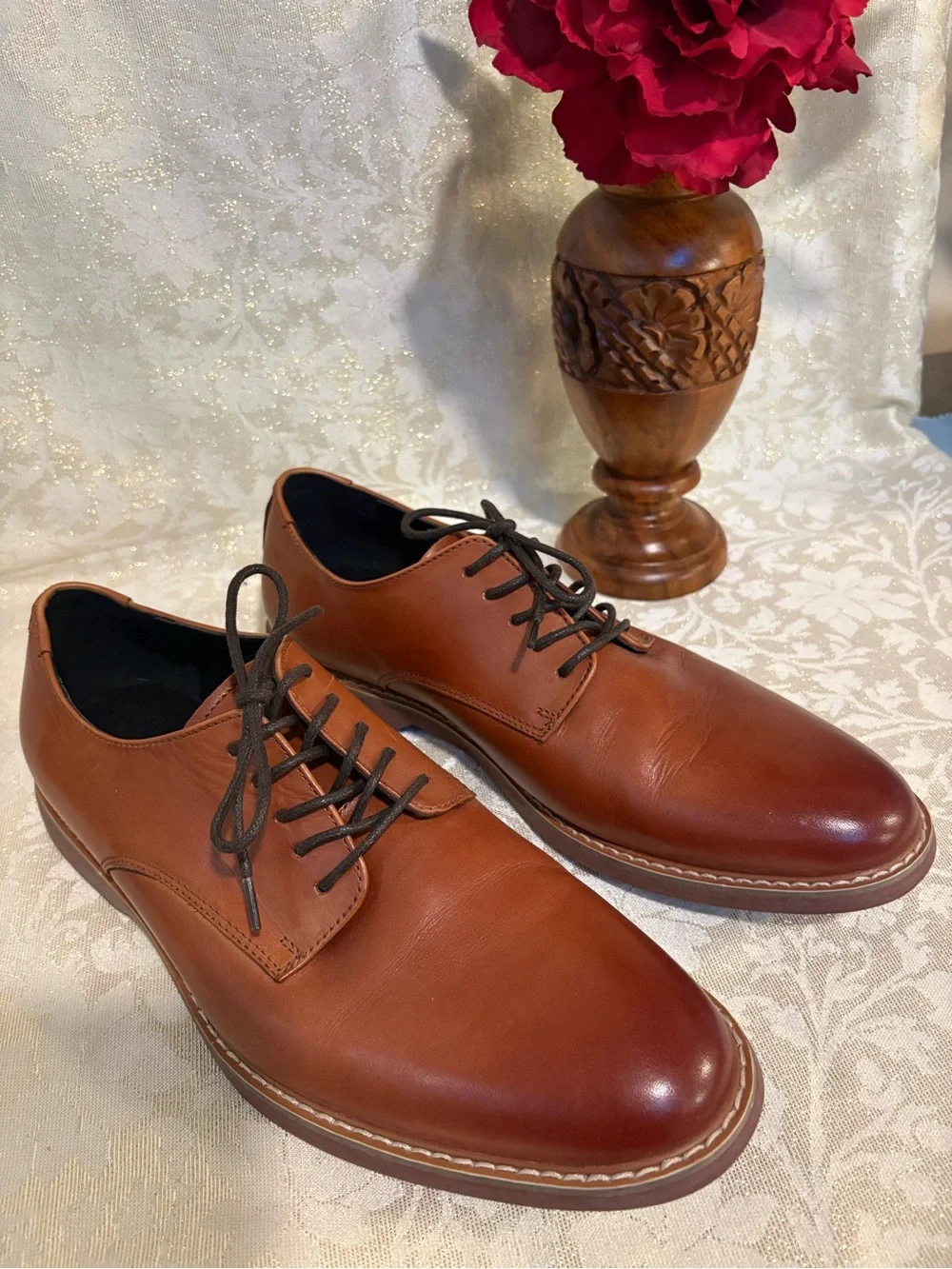 14th & Union Men's Tan Leather Derby Shoes - Lace-Up Dress Casual
